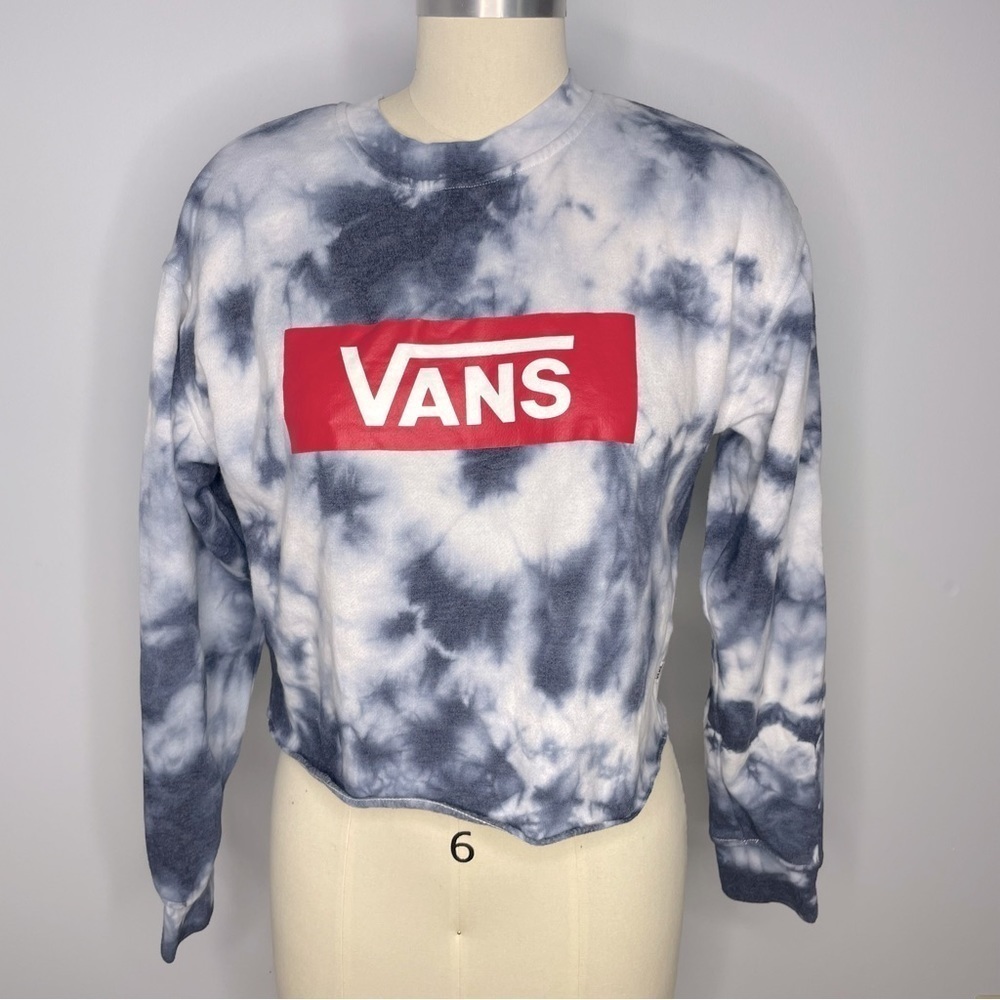 Vans Tie-Dyed Long Sleeve Sweatshirt- Blue and White- Small - Picture 2 of 7
